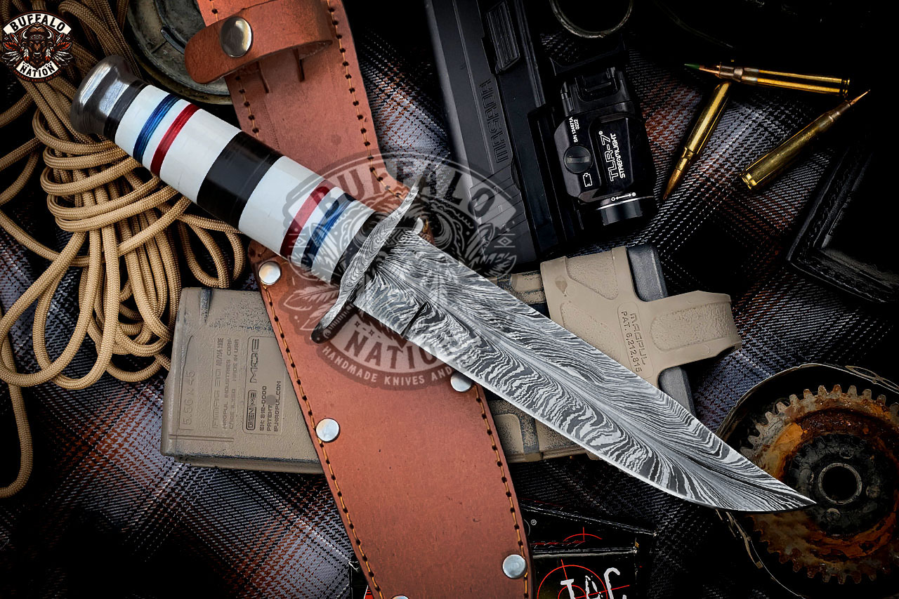BF-09 Thunderstorm Damascus Ka-bar Knife Hunting Knife For Military Grade - Survival Edition - Image 4