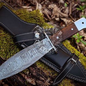 BF-11-S Ram Damascus Dagger Knife 11 " inches with Cow Leather Sheath, Custom Handmade Bowie knife, Hunting Knife, Damascus Dagger - Survival Edition