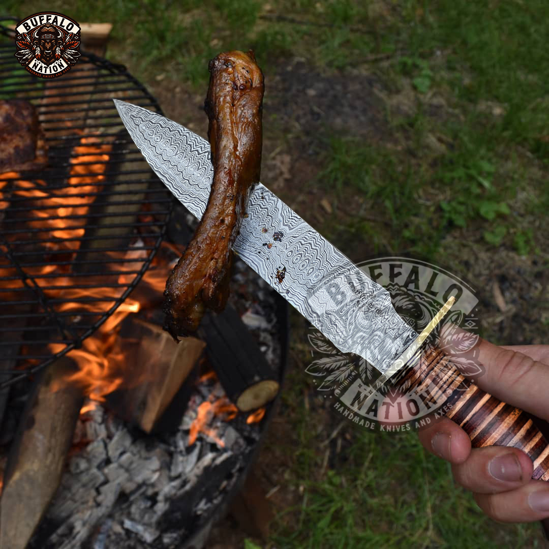 BF-11 Rattle Snake Damascus Dagger Knife Blade Knife with Brass Bolster and Leather Stacked Handle, Hunting Dagger Knife - Survival Edition - Image 4