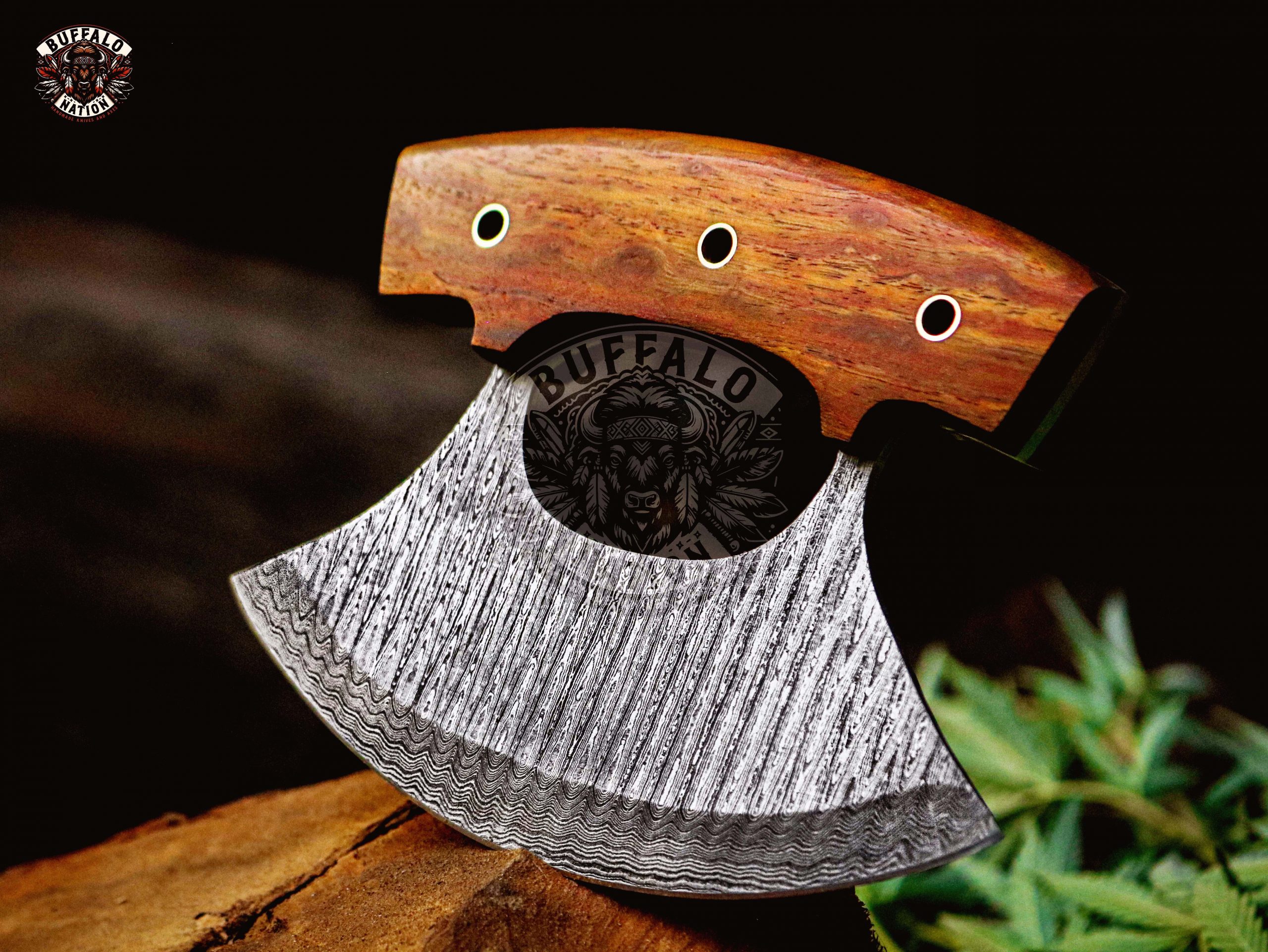 BF-12 Fox Small Handmade Ulu Pizza Knife, Damascus Hunting Knife, Damascus Steel Knife, Pizza Cutter, Ulu Cleaver - Kitchen Series - Image 7