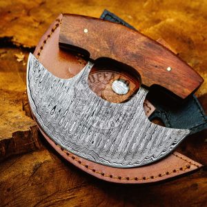 BF-13 Fox Large Handmade Ulu Pizza Knife, Damascus Hunting Knife, Damascus Steel Knife, Pizza Cutter, Pizza Axe, Ulu Cleaver , Kitchen Series