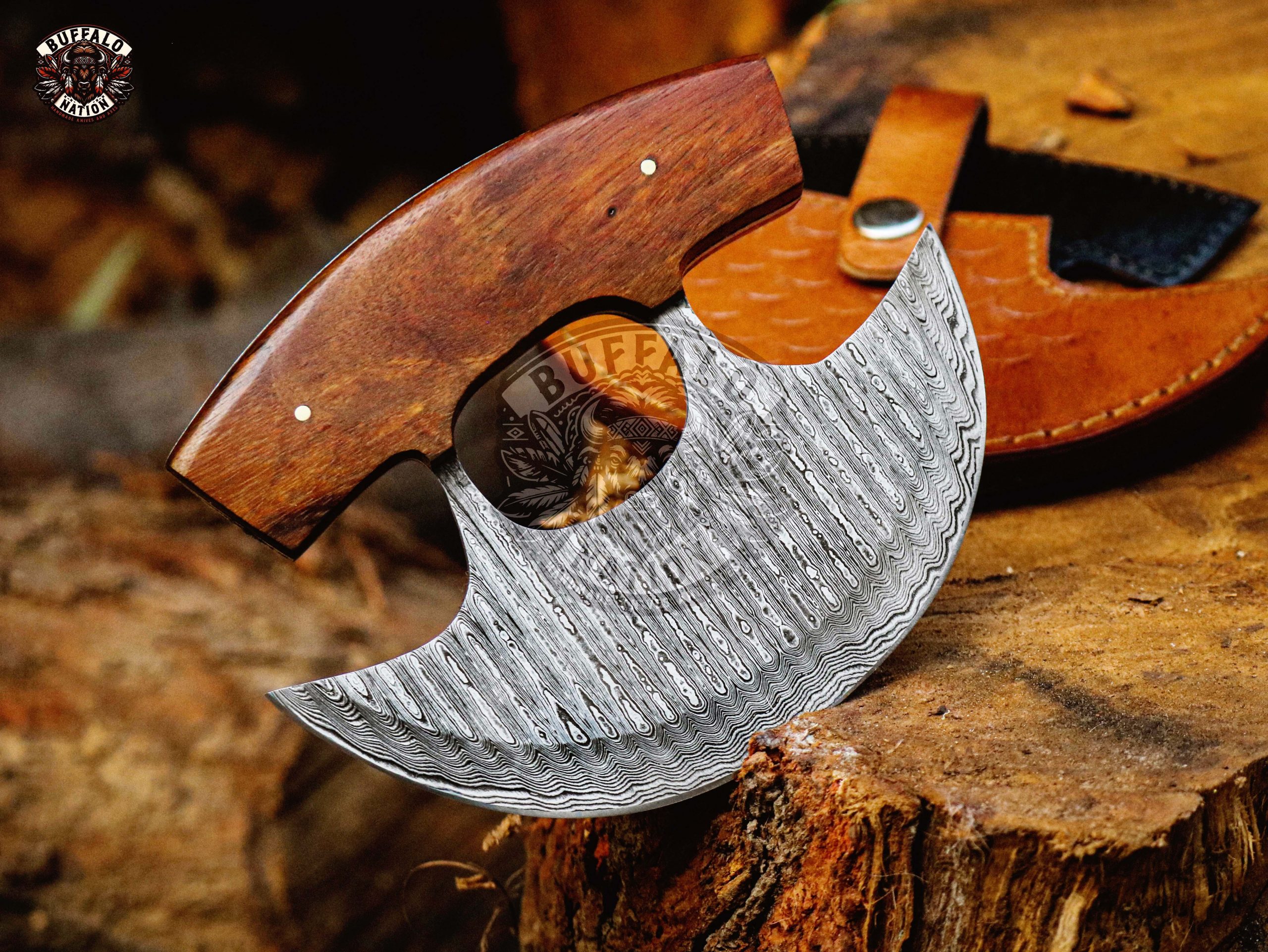 BF-13 Fox Large Handmade Ulu Pizza Knife, Damascus Hunting Knife, Damascus Steel Knife, Pizza Cutter, Pizza Axe, Ulu Cleaver , Kitchen Series - Image 2