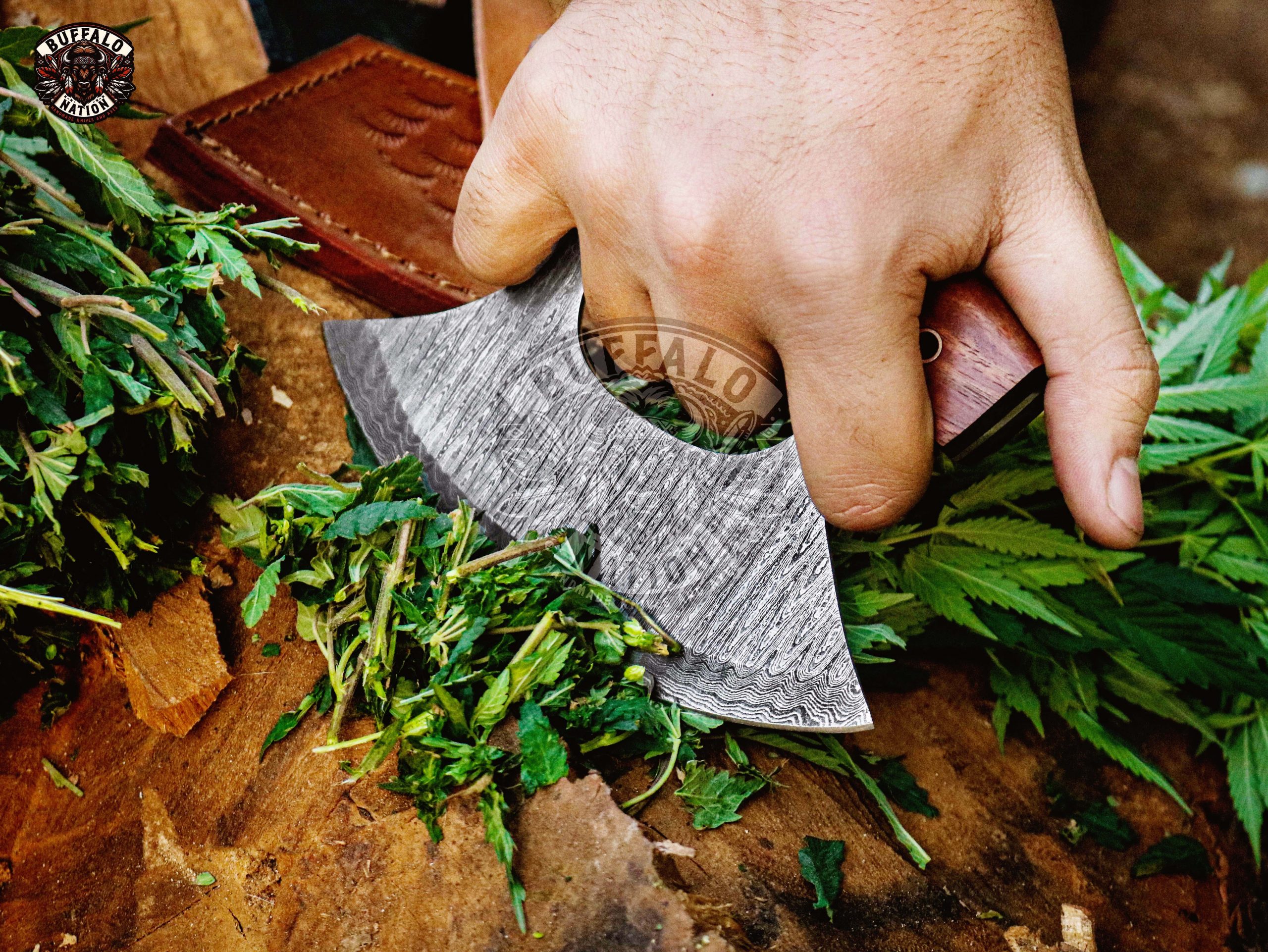 BF-12 Fox Small Handmade Ulu Pizza Knife, Damascus Hunting Knife, Damascus Steel Knife, Pizza Cutter, Ulu Cleaver - Kitchen Series - Image 3