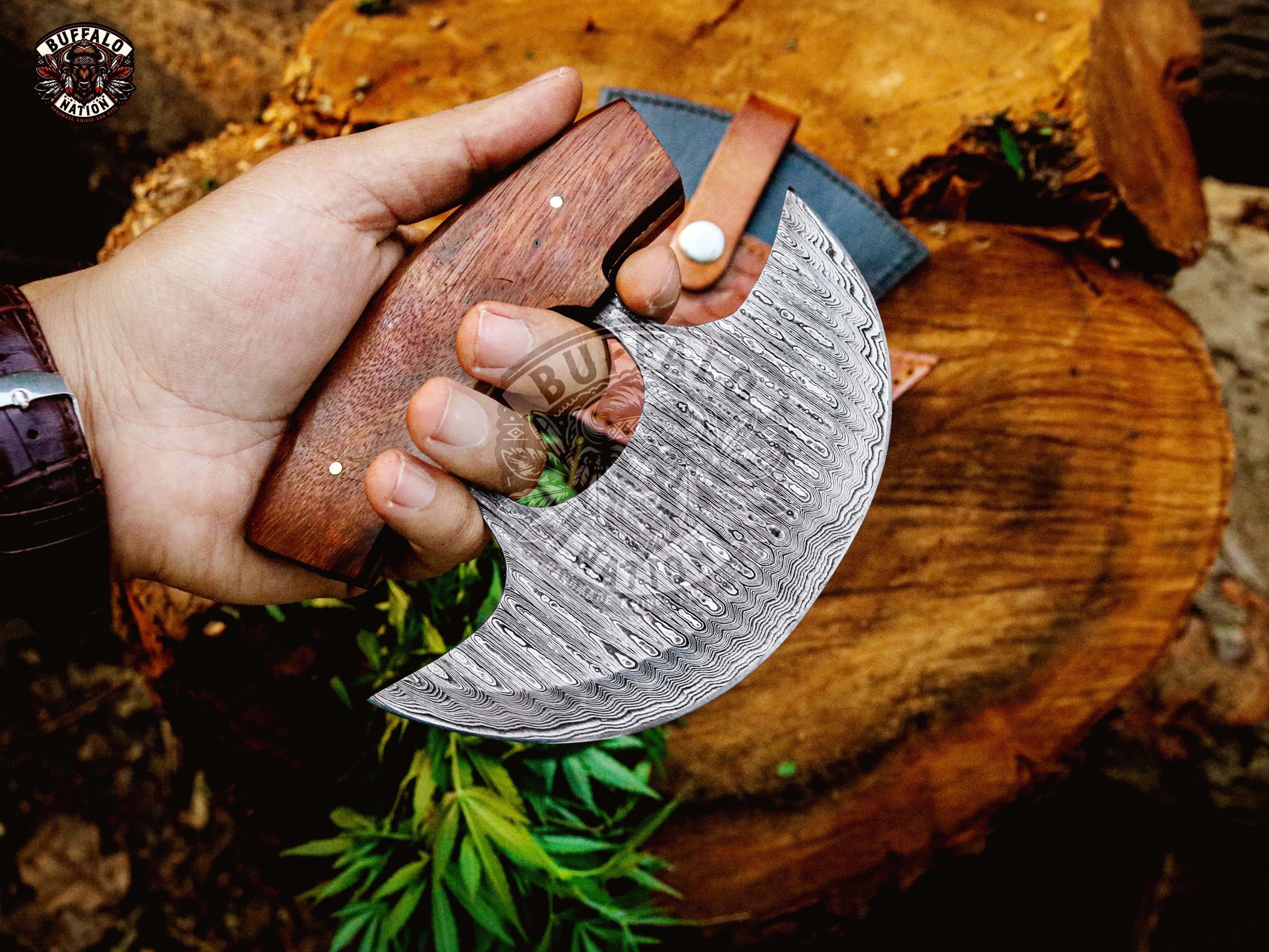BF-13 Fox Large Handmade Ulu Pizza Knife, Damascus Hunting Knife, Damascus Steel Knife, Pizza Cutter, Pizza Axe, Ulu Cleaver , Kitchen Series - Image 4